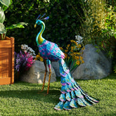 Tall Metallic Peacock Garden Statue, Multicolor Outdoor Standing Bird Sculpture for Yard, Patio and Garden Decoration