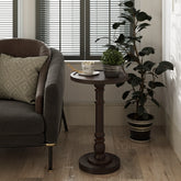 Small Pedestal End Table with Tray Top, Farmhouse Distressed Finish Accent Table