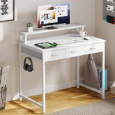 Small Computer Desk with Fabric Drawers and Monitor Stand, Compact Home Office Workstation for Small Spaces