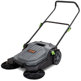 Walk-Behind Hand Push Floor Sweeper, 5-Gallon Waste Container, Manual Outdoor Sweeping Machine