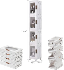 4-Tier Tall Narrow Plastic Storage Cabinet, Slim Vertical Organizer for Bathroom, Bedroom and Home Storage