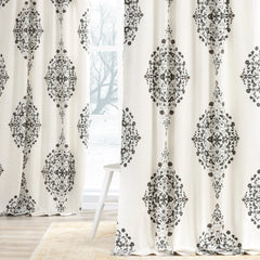 Medallion Damask Printed Cotton Room Darkening Curtain Panel, 1 Piece
