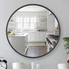 Modern Round Aluminum Wall Mirror, Decorative Circular Metal Frame Mirror for Living Room, Bedroom and Entryway
