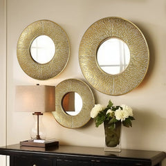 3-Piece Gold Metal Round Wall Mirror Set, 22.25" Diameter x 2.36" Deep, Decorative Wall Mirrors
