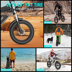Electric Bike for Adults, 1200W 30mph Mountain Bike, 48V 15.6Ah Battery, 20-Inch Fat Tire, 7-Speed Full Suspension
