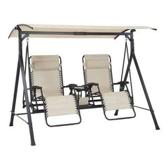 Steel Porch Swing - Beige/Black, Size: 90.55 inch x 58.27 inch x 72.44 inch